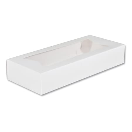 Sct Window Bakery Boxes w/Attached Flip Top, 4-Corner Beers Design, 12.5x5.5x2.25, White, Paper, 200PK SCH 24243